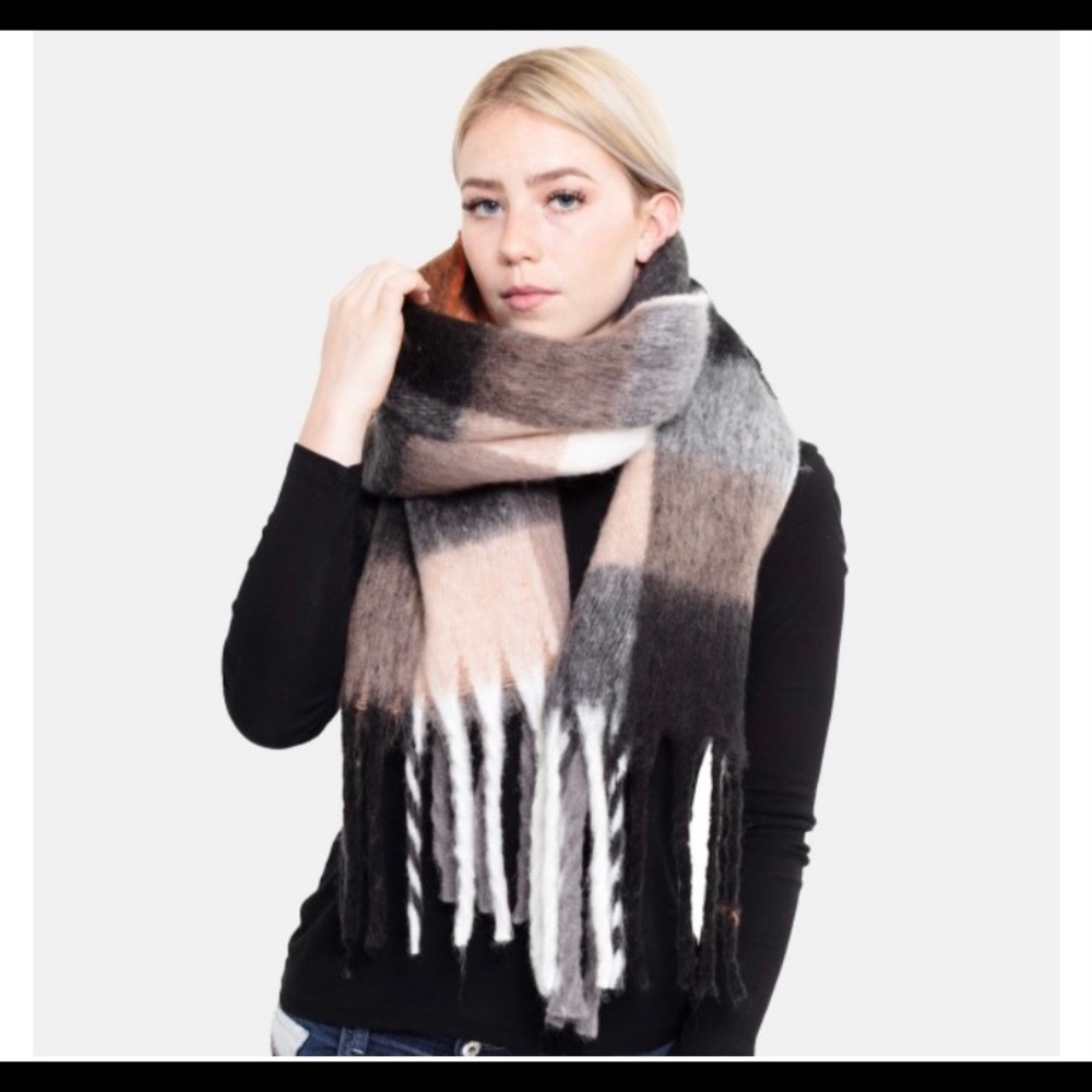 Oversized Fuzzy Knit Plaid Scarf
